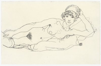 ヌードリクライニング;嘘をつく行為、1914 作： Egon Schiele