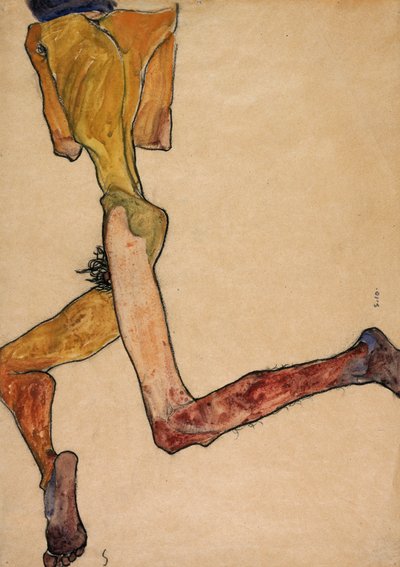 リクライニングヌードマン、1910年 作： Egon Schiele