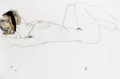 リクライニング女性ヌード、1912 作： Egon Schiele