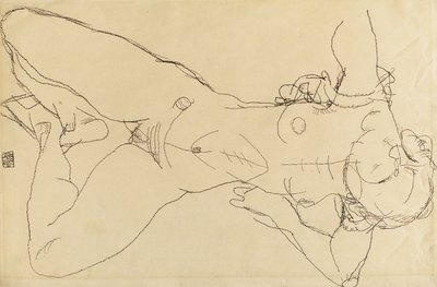 リクライニング女性ヌード、1914 作： Egon Schiele