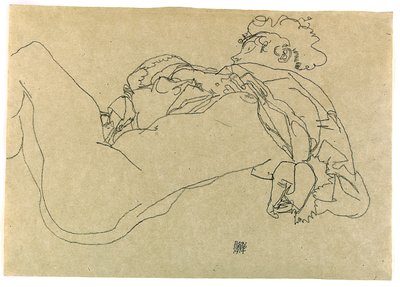 リクライニング女性ヌード、1914 作： Egon Schiele