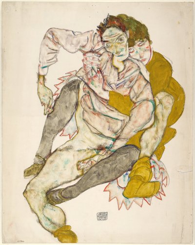 座っているカップル、1915 作： Egon Schiele
