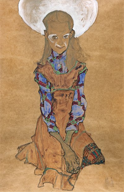 着席少女Poldi Lodzinsky、c。 1910 作： Egon Schiele