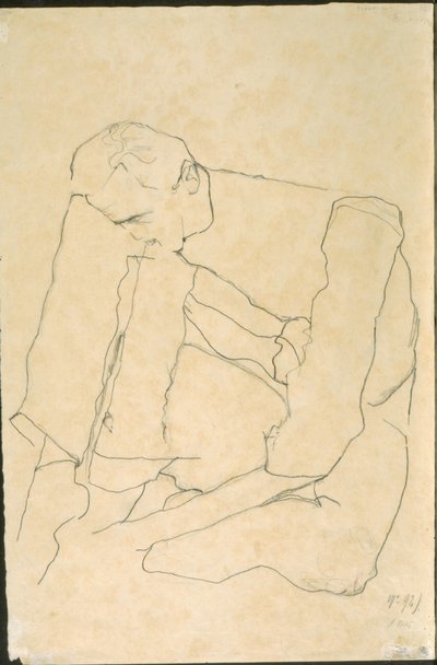 座っている男 (裏面) 作： Egon Schiele