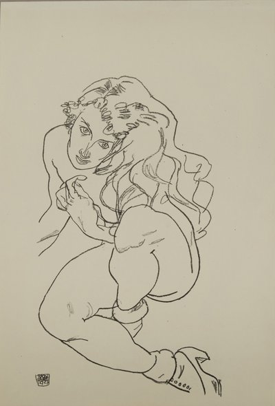 着席ヌード、1917 作： Egon Schiele