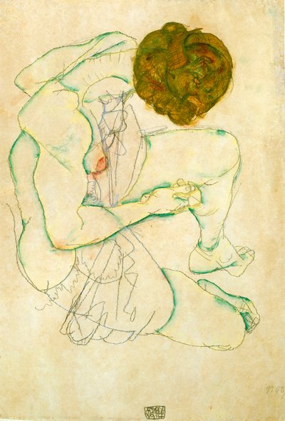着席ヌードの女性、1914 作： Egon Schiele