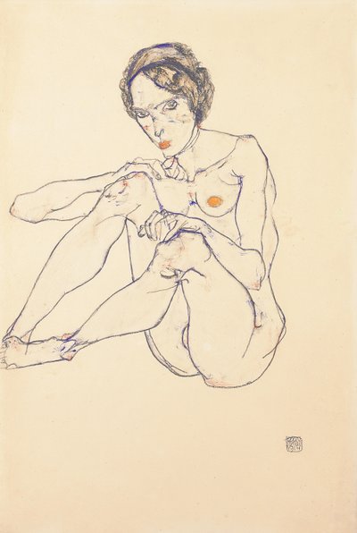 1914年に着席した女性のヌード 作： Egon Schiele