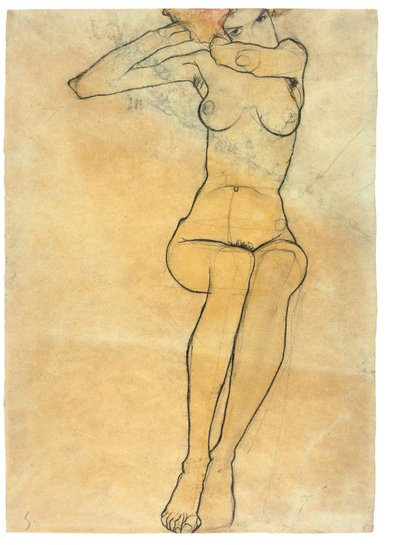 着席ヌード、1910 作： Egon Schiele