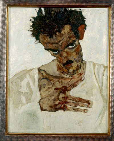 頭を下げた自画像 作： Egon Schiele
