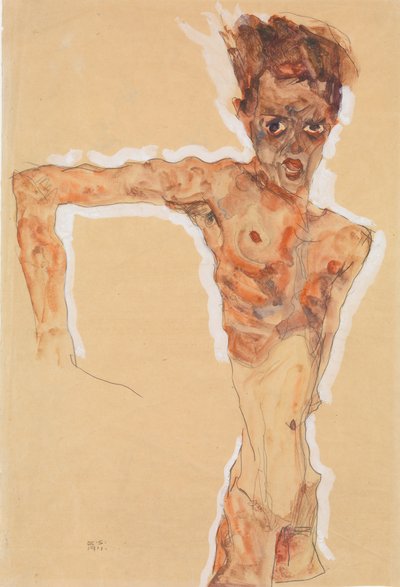 自画像、1911年。 作： Egon Schiele