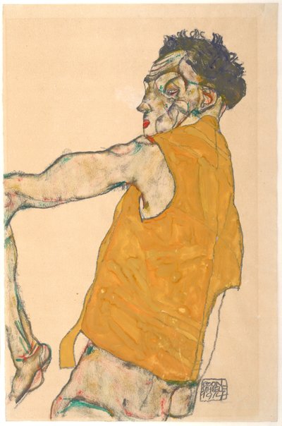イエローベストの自画像、1914 作： Egon Schiele