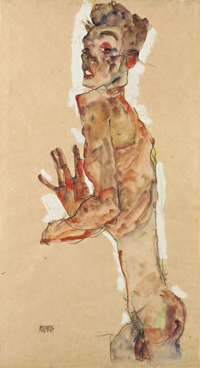 指を広げた自画像、1911 作： Egon Schiele