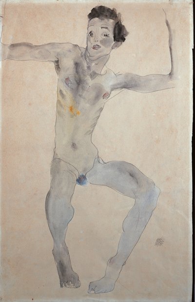 自画像、1911 作： Egon Schiele