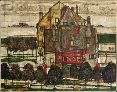 シングルハウス（山のある家）; Einzelne Hauser (Hauser mit Bergen) 作： Egon Schiele