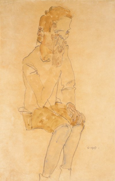 シッティングボーイ、1910年 作： Egon Schiele