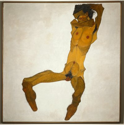 シテンダー・メンナーアクト...（キャンバスに油彩と水彩） 作： Egon Schiele