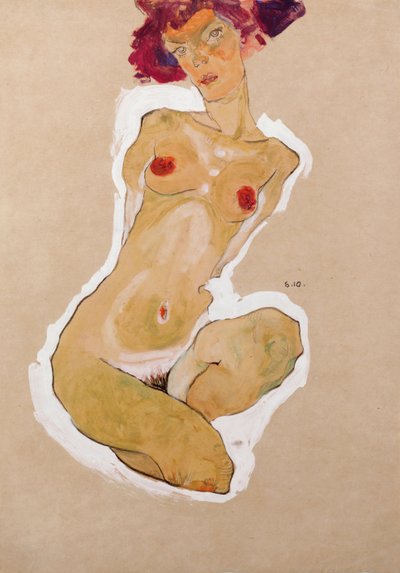 しゃがむ女性のヌード、1910 作： Egon Schiele