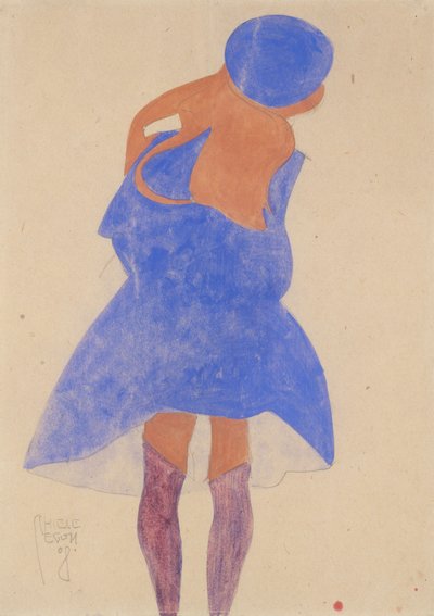 スタンディングガール、背面図、1908年（ガッシュ、水彩、紙に黒鉛） 作： Egon Schiele