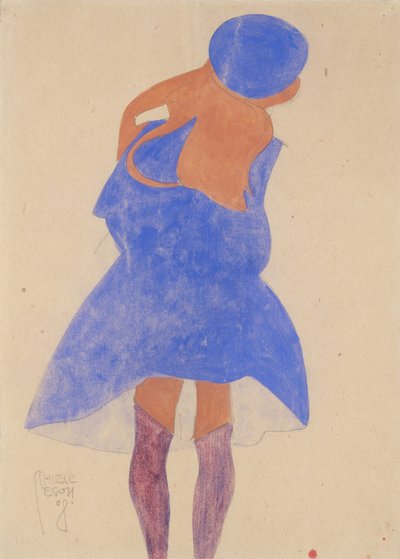 スタンディングガール、背面図、1908年。 作： Egon Schiele
