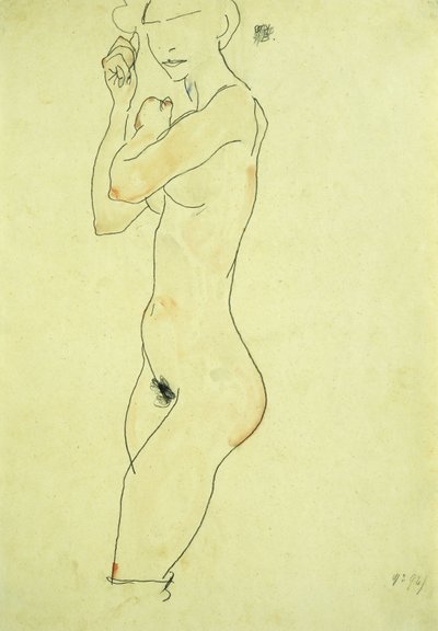 立ちヌード;スタンディングアクト、1913 作： Egon Schiele