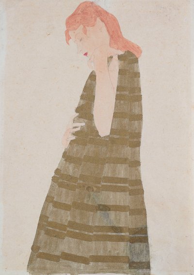 黄金のドレスで立っている女性 作： Egon Schiele