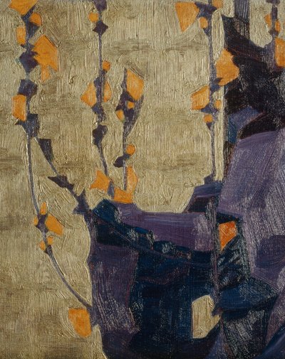 装飾的な背景にスタイリッシュな花...（ブロンズ） 作： Egon Schiele