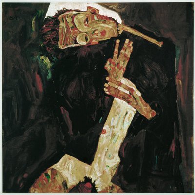 詩人（キャンバスに絵画） 作： Egon Schiele