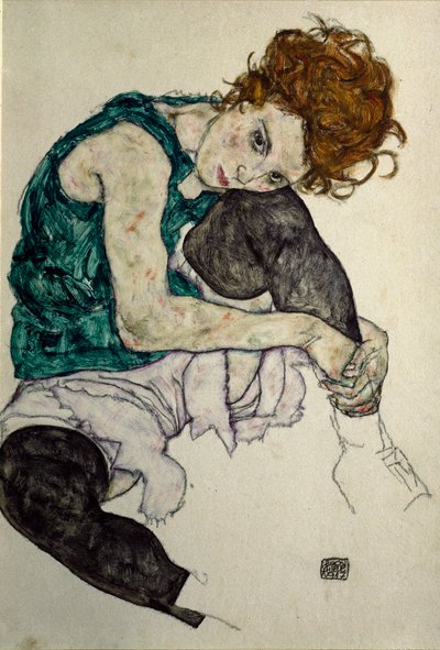 画家の妻 1917年頃 （紙にグワッシュ、水彩、黒クレヨン） 作： Egon Schiele