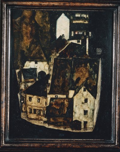 トート・シュタットIII - 死んだ町III... (油彩、水彩、木) 作： Egon Schiele
