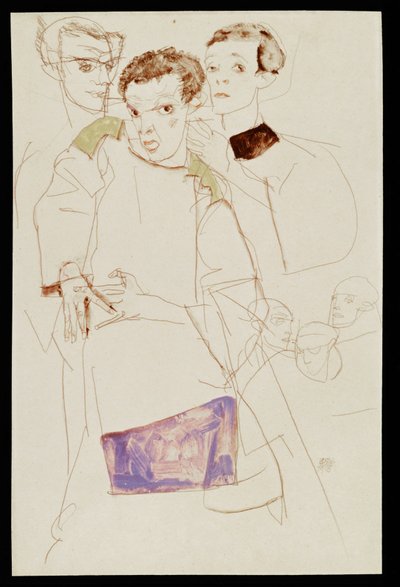 三重の自画像（ガッシュ、水彩、鉛筆） 作： Egon Schiele