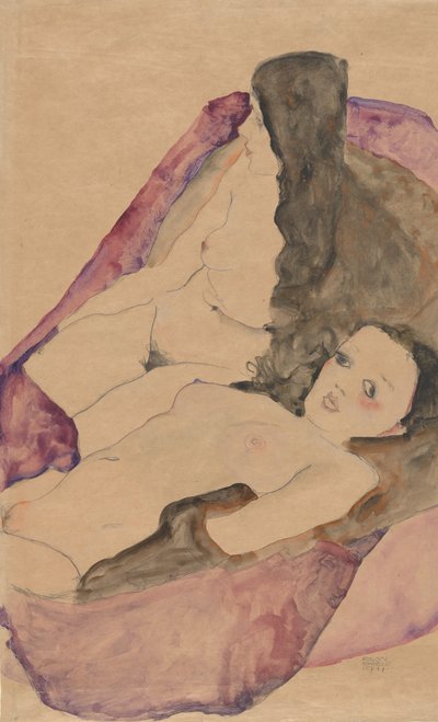 リクライニング ヌード 2 枚、1911 年。 作： Egon Schiele