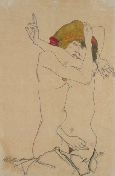 1913年の2人の女性の抱擁 作： Egon Schiele