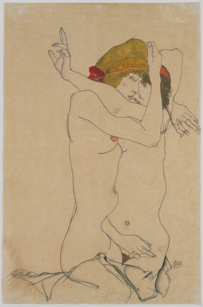 抱く二人の女性、1913年。 作： Egon Schiele