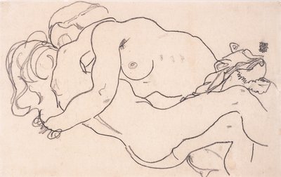 1918年、女性のヌードを受け入れる2人 作： Egon Schiele