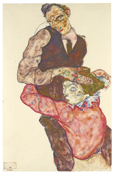 2人の恋人、ウォーリーとのセルフポートレート、1914年〜1915年 作： Egon Schiele