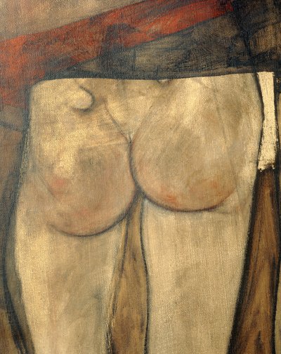 肩にスカーフを巻いた女性ヌード、断片...(油彩・キャンバス） 作： エゴンシーレ