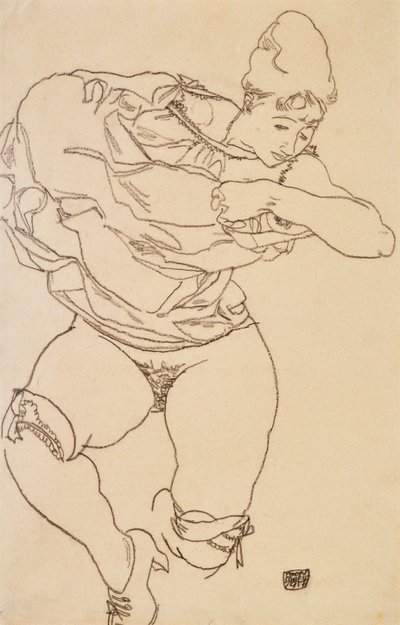 脱衣する女性、1917年。 作： Egon Schiele