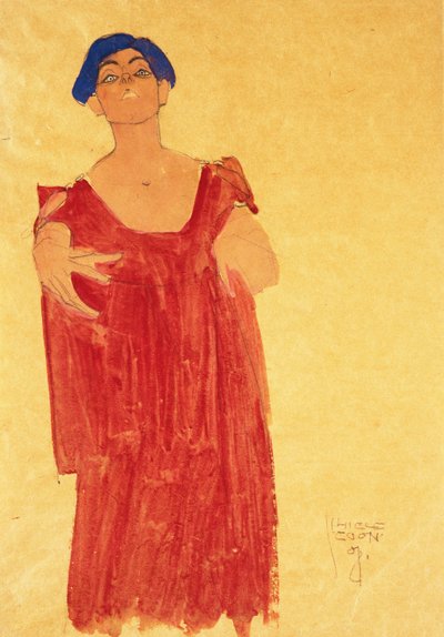 青い髪の女性。青い髪の女、1918 作： Egon Schiele