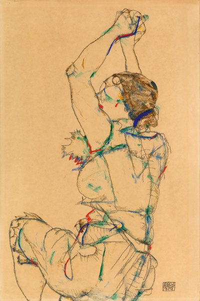 腕を上げた女性、1914年。 作： Egon Schiele