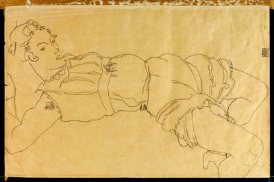 彼女の背中に横たわる若い女性、1915 作： Egon Schiele