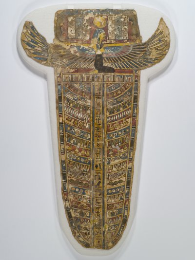 塗装済みミイラカバー（エプロン）、紀元前305-30（リネン、ジェッソ、ペイント、金メッキ） 作： Egyptian