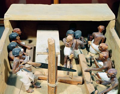 木造工房の葬儀モデル、メケトルの墓、貴族の谷、中王国、紀元前2000年頃（塗られた木） 作： Egyptian 11th Dynasty