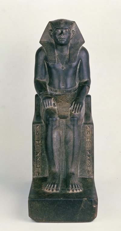 中王国、ヒエラコンポリスのセソストリス3世の像（黒い花崗岩） 作： Egyptian 12th Dynasty