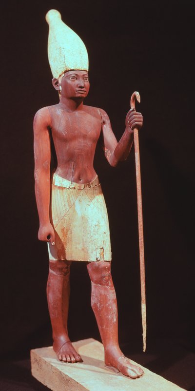 セソストリス1世の像（紀元前1971年〜28年に統治）と白い王冠（シダーウッド塗装） 作： Egyptian 12th Dynasty