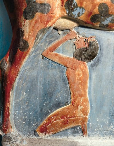 古代エジプト：牛の女神ハトホルが若き日のアメンホテプ2世（アメノフィス2世）を養う 作： Egyptian 18th Dynasty