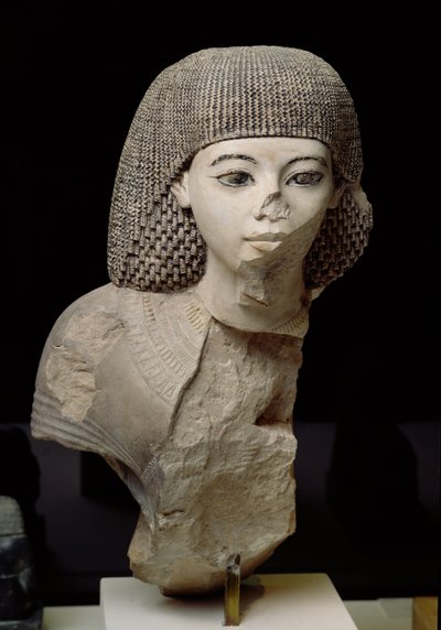 ロイヤルスクライブのバスト、メニオウ、ニューキングダム、紀元前1391-53年（石灰岩） 作： Egyptian 18th Dynasty