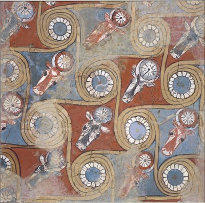 アメンホテプ3世の宮殿の天井画、紀元前1390〜1353年頃（乾いた泥、泥漆喰、ジェッソ） 作： Egyptian 18th Dynasty