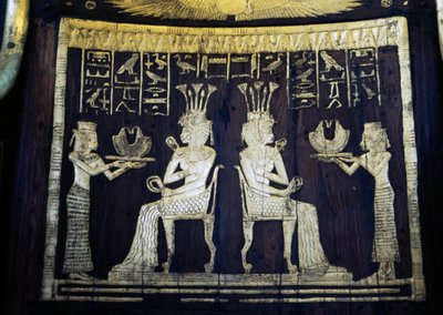 シタモン王女を描いた椅子の背もたれ、王家の谷、ユヤの墓、エジプト、エジプト文明、新王国時代、第18王朝 作： Egyptian 18th Dynasty