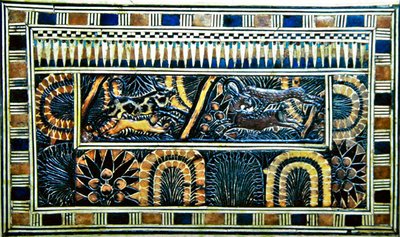 ツタンカーメン王の墓からのコッファー（木、青銅、象牙、色付き釉薬） 作： Egyptian 18th Dynasty