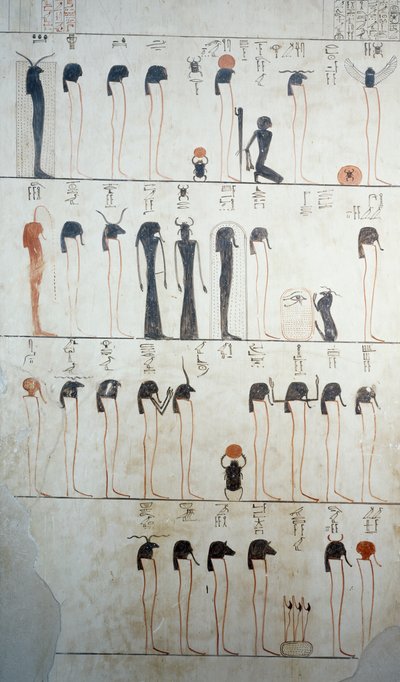 王家の谷、ルクソール、テーベのトゥトモス3世の墓の埋葬室のフレスコ画に描かれた「ラーの詩」の描写（ユネスコ世界遺産登録 作： Egyptian 18th Dynasty